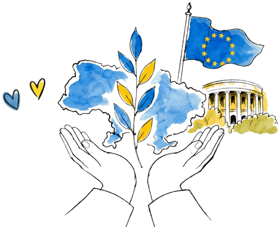 Руки тримають Україну під прапором ЄС